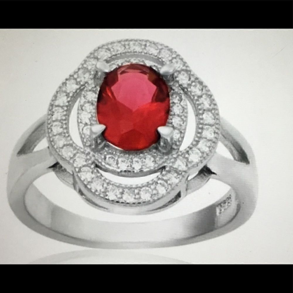 2.5 Ct. Oval Double Halo Lab Ruby/White Topaz Ring
